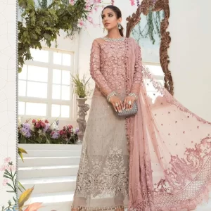 Exquisite 3 Pcs Chiffon Embroidered Suit in Pink
